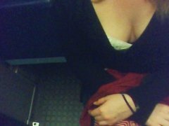 close up big tits downblouse in Paris subway