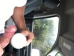 Masterbating on the way to work with Hitachi Wand