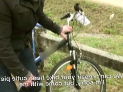Cyclist teen Anina gets fucked by pervy guys