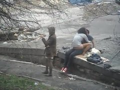 Man fuck the girl and her friend on the stree