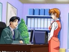 Office girl squeezes cock between anime boobs