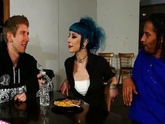 Blue haired Proxy Paige in anal threesome