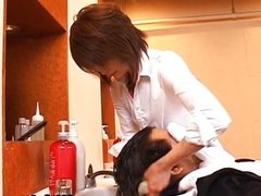 Asian model is a hairdresser in a sexy