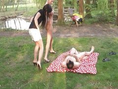 Teent and Milf sharing cock in threesome