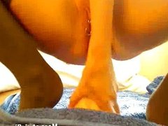 Fucking gigantic vegetables in her ass and cu