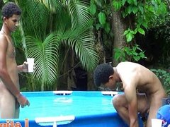 Twink boys cool off in the pool after sex