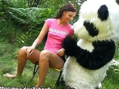 sex in the woods with a huge toy panda