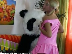 Striptease and hot fuck for shy panda
