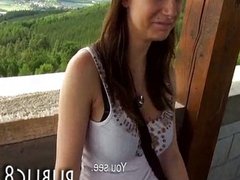 Busty amateur girl fucks for money in public