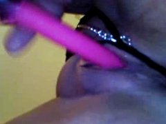 Pink dildo fucks pink pussy