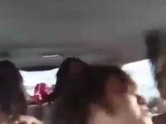 Girls showing boobs in car