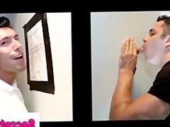 Dumb straight guy fooled into gay blowjob by gloryhole girl