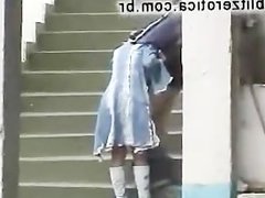 Blonde blowjob in stairs