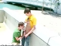 Horny twink in public gets blowjob