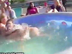 Lesbos have naked fight in blow up pool