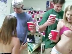 Beautiful college babes take their clothes off and dance