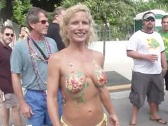 Sexy girls shaking hot tits in public