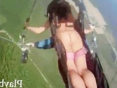Seductive babes getting nude and having fun on a glider
