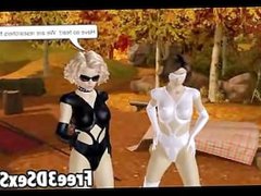 Two 3D cartoon honeys getting fucked in the woods