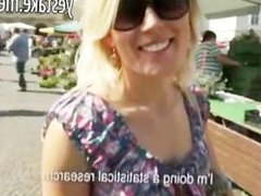 Blonde girl never did anything in public and for cash she wants to try