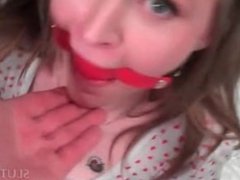 Tied up piss sex slave gets punished to pee on herself