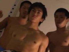 Straight asian twink gets tied down and worked over by two gay guys.