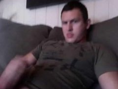 Cute Stocky guy jerking off on couch