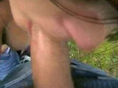 Amateur with Glasses, Outdoor Blowjob, Facial