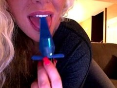 Blonde Camgirl masturbates and fucks her ass