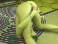 Flexible teen girl playing with dildo in 3D