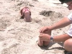 Cruel tickle torture at the beach, gagged and blindfolded