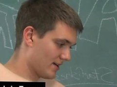 Nude men Ace Sterling stands at the front of the classroom attempting to