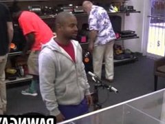 Ebony hunk tries to sell a bike at the pawn shop