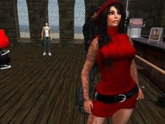 Ornella tres sexy dans sa mini robe moulante rouge et bottes noires