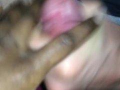 White husband wanking and cumming in his black wife pussy