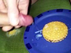 Self Handjob - Cum on Food - Cookie Cumshot + Slo-Mo