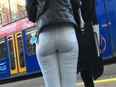 White jeans with nice ass on the street
