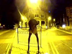 Tranny slut night public street dildo