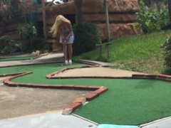 Public Exposed Hot blonde playing PUTT PUTT