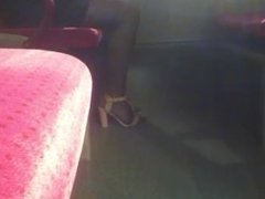Candid open-shoes nyloned girl on the bus