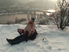 Teen slut rides cock on the hill peak