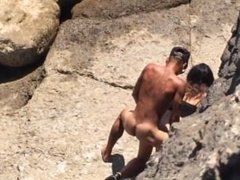 Young couple gets caught fucking doggystyle at the seaside