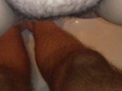 Chubby Wifes pees on hubby in bath