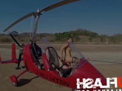 Blonde Flying Gyrocopter Nude In Public