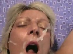 Facial cumshot for a blonde mature cougar