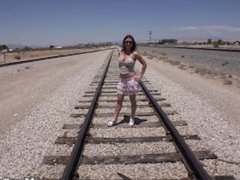 Fit Stripper MILF fucks on train tracks