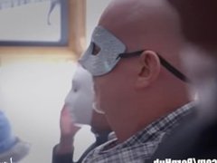 British MILF Fucked in Front of a Room of Masked Men