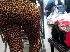 Candid leopard print pawg booty waiting in line