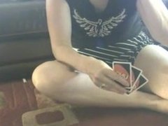 sister showing pussy to brother while playing cards at home