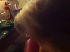 Blond amateur in a pink hoodie sucks, fucks and swallows